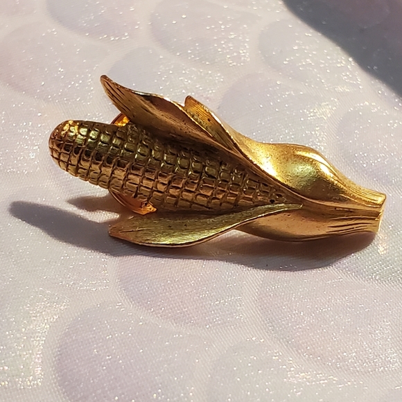 Vintage JJ Jonette Costume Goldtone Corn Tie Tack Pin Summer Harvest - Picture 2 of 5